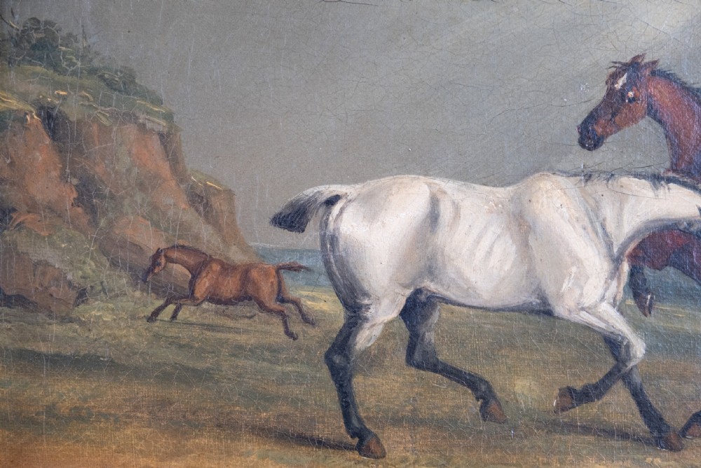 Circle of Samuel Alken (British, 1784-1825) - Horses In Pasture (Signed 'S. Alken, 1806'). Oil On Canvas.  View X