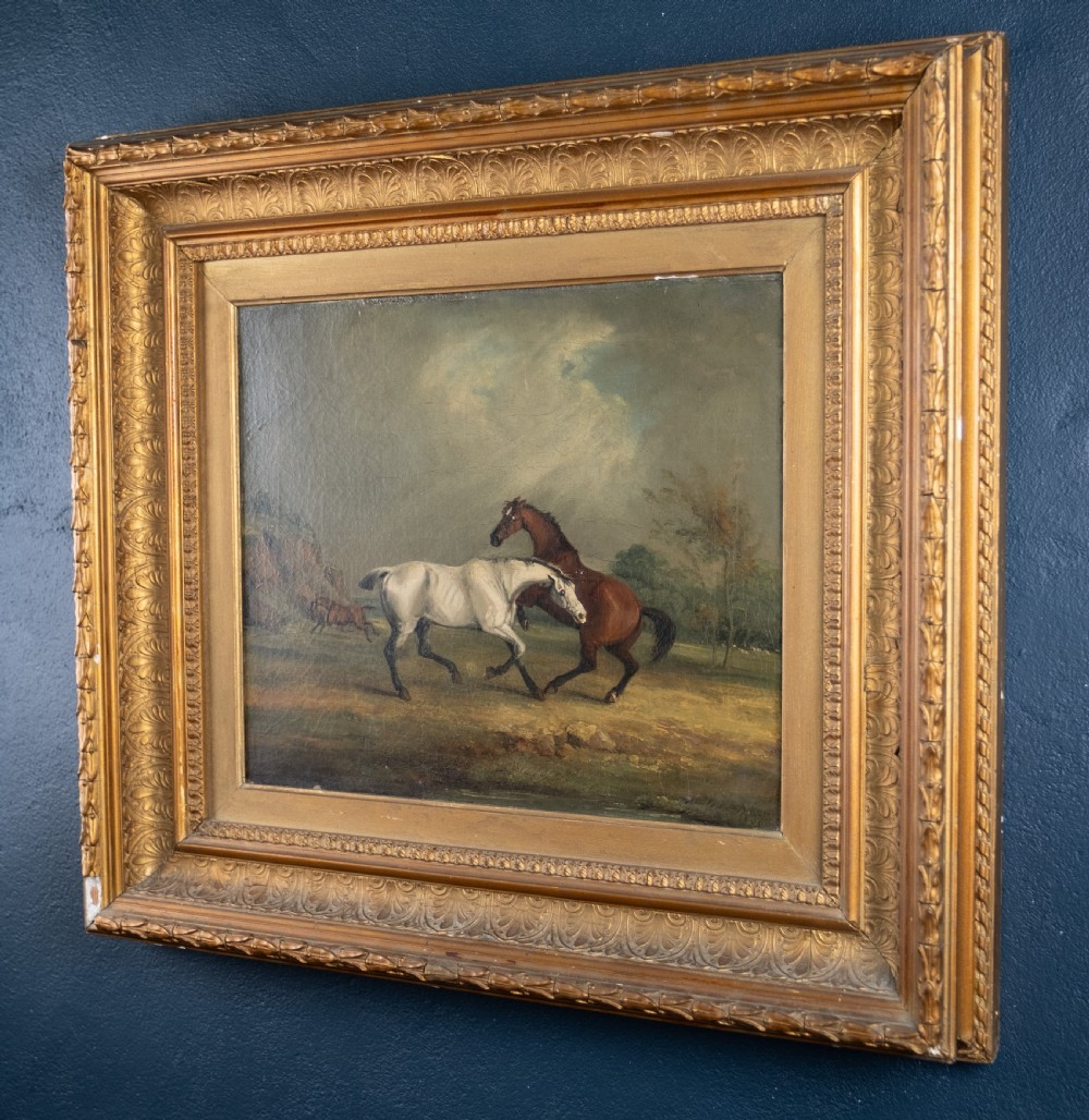 Circle of Samuel Alken (British, 1784-1825) - Horses In Pasture (Signed 'S. Alken, 1806'). Oil On Canvas.  View XII