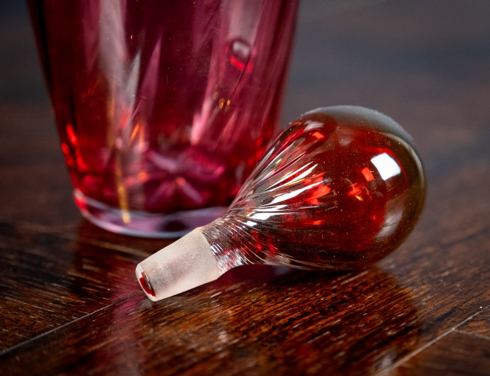 Silver Mounted Cranberry Glass Decanter by Mitchell Bosley & Co View VII