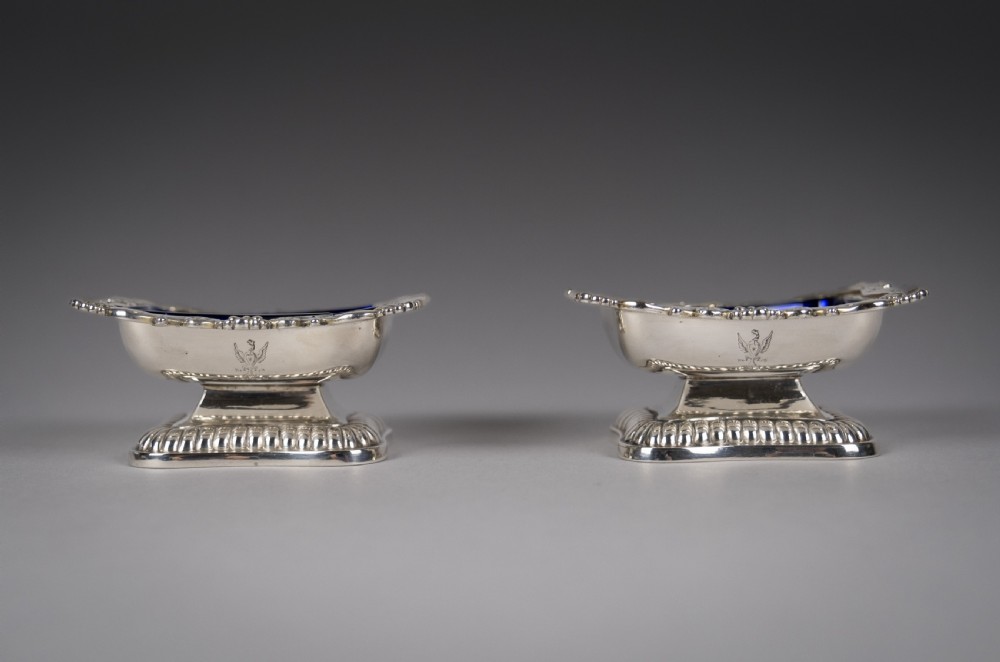 George III Silver Pedestal Open Salts by Samuel Hennell & John Terry, 1814. View II