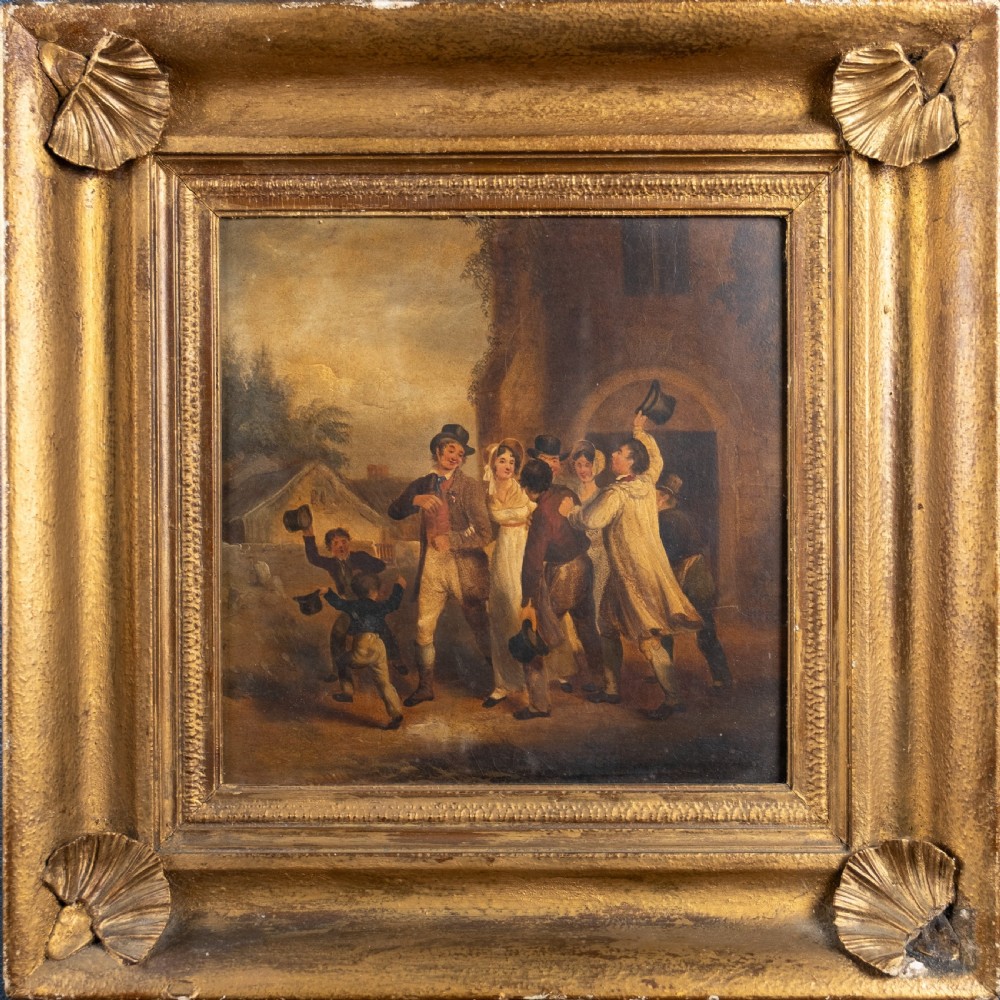 Early 19th Century Oil On Board - A Fracus Outside Chapel