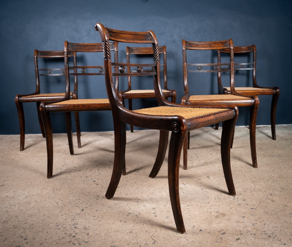 Six Regency Mahogany & Caned Dining Chairs In The Manner Of Gillows. View III