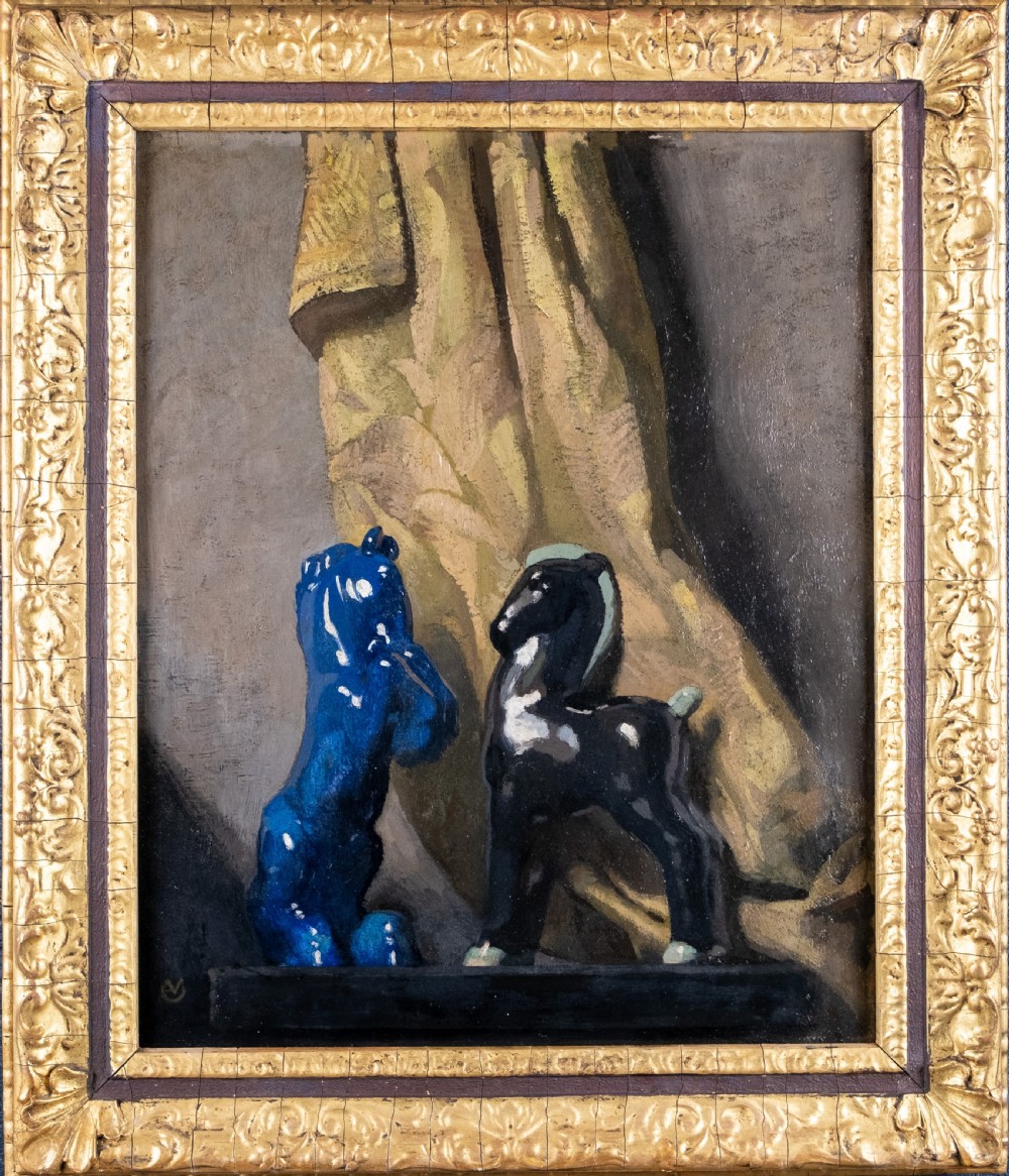 Attributed to Virgilio Costantini (1882-1924) - Ceramic Horses. Oil On Board.
