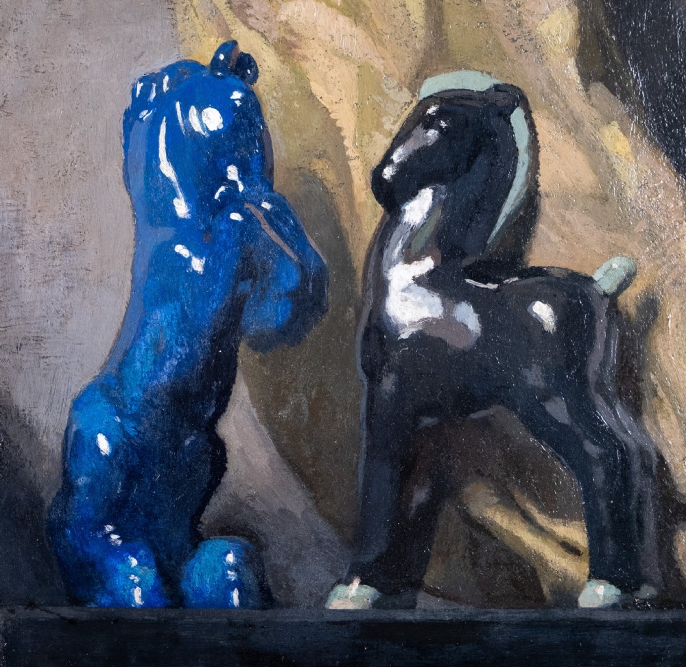 Attributed to Virgilio Costantini (1882-1924) - Ceramic Horses. Oil On Board. View VI