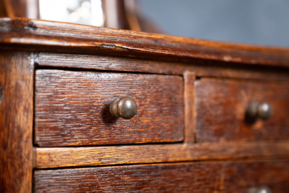 Miniature Early 19th Century Oak Chest Of Drawers With Swing Mirror View IV