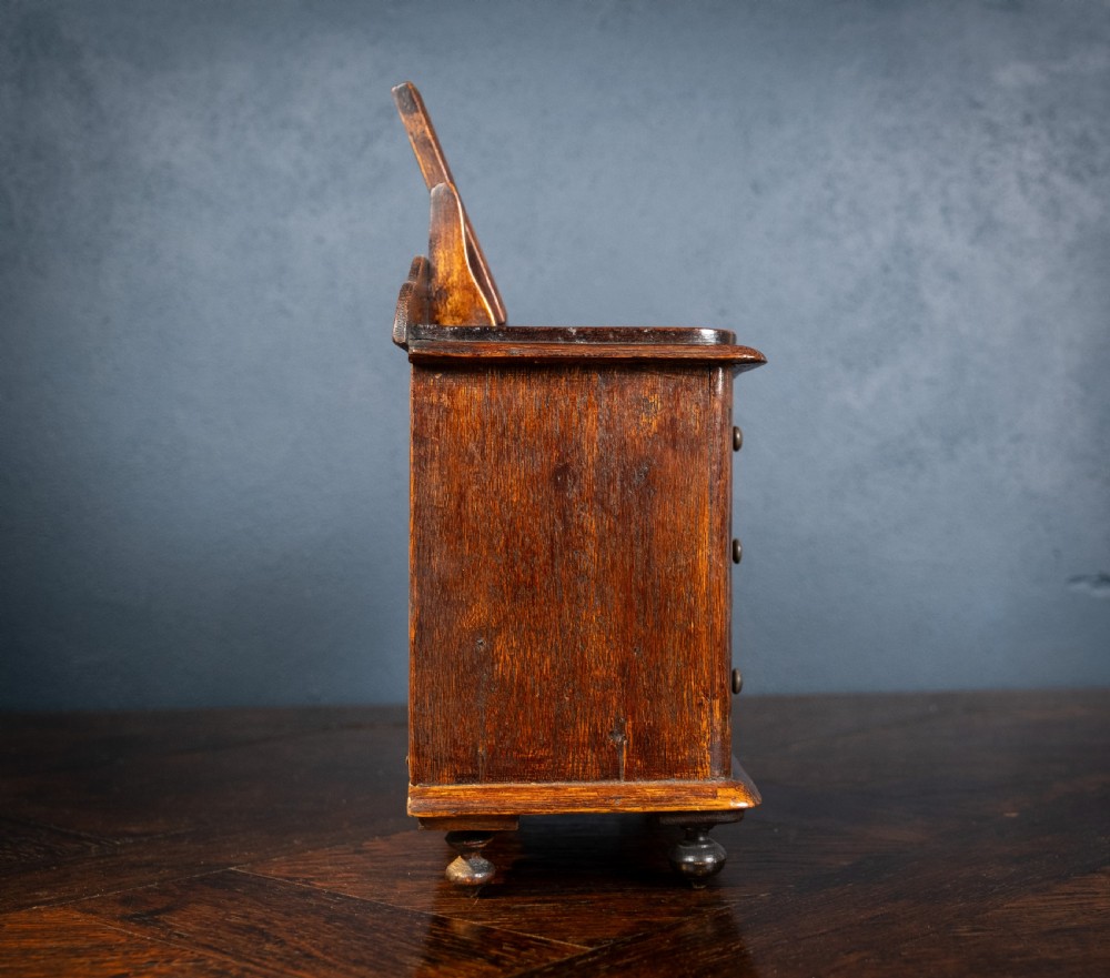 Miniature Early 19th Century Oak Chest Of Drawers With Swing Mirror View XII
