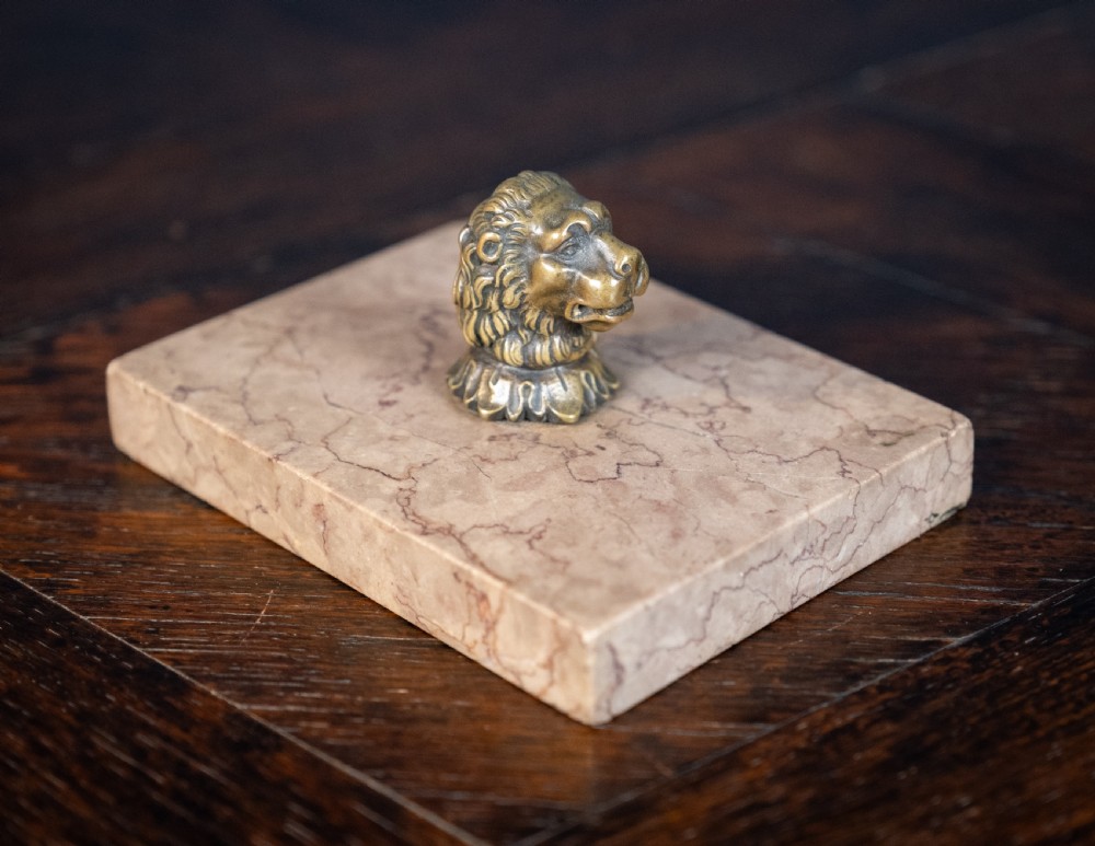 Regency Bronze Lion & Pink Marble Desk Weight