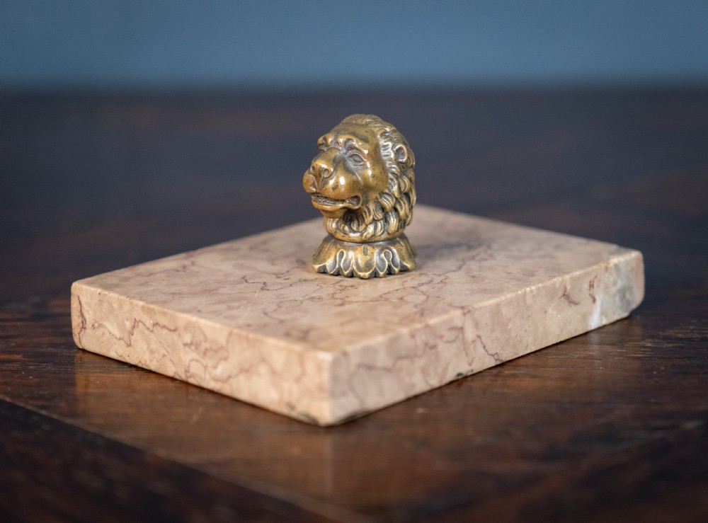 Regency Bronze Lion & Pink Marble Desk Weight View III