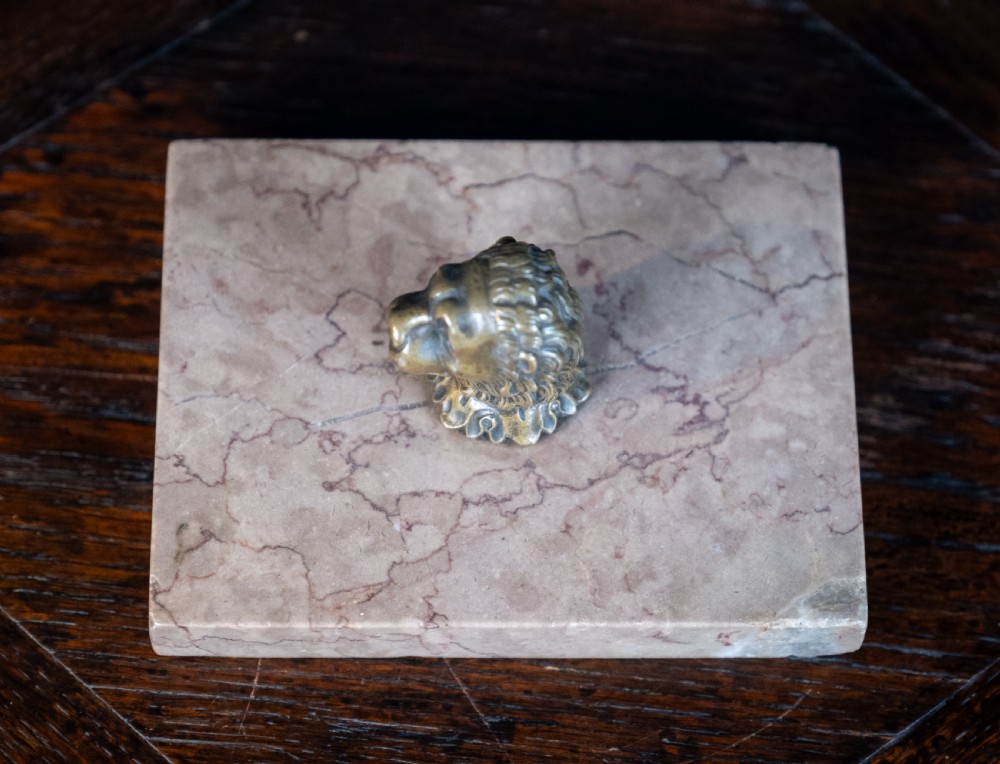 Regency Bronze Lion & Pink Marble Desk Weight View V