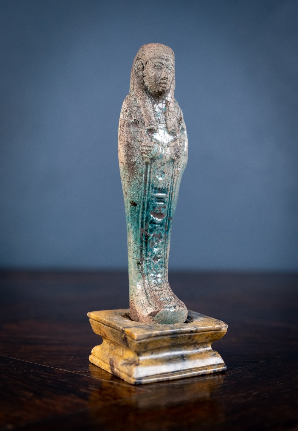 Grand Tour Egyptian Faience Shabti On Marble Base