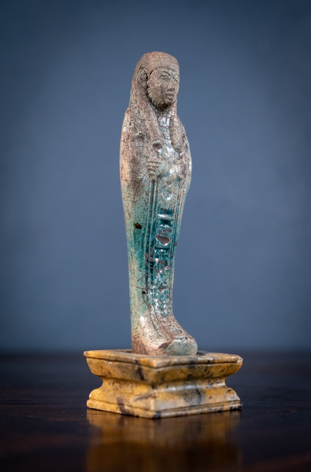 Grand Tour Egyptian Faience Shabti On Marble Base View IV