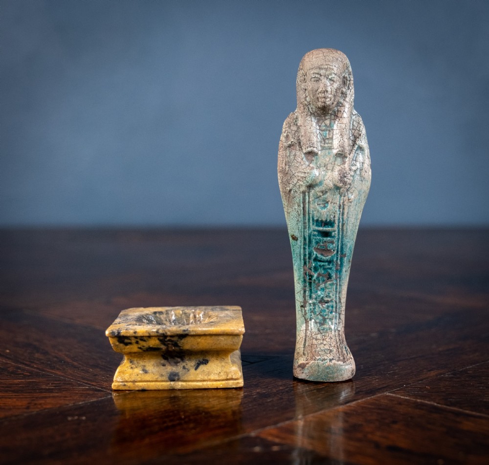 Grand Tour Egyptian Faience Shabti On Marble Base View VIII