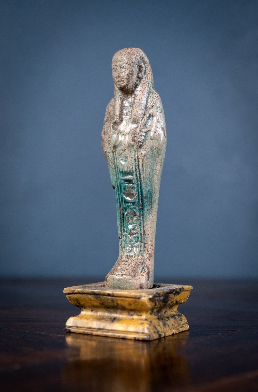 Grand Tour Egyptian Faience Shabti On Marble Base View XII