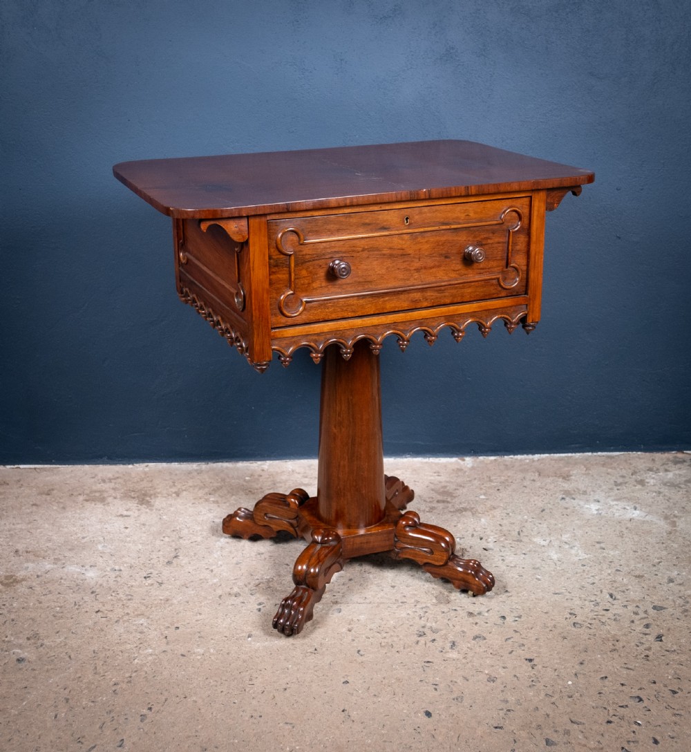 Early Victorian Gothic Revival Rosewood & Mahogany Side Table View II