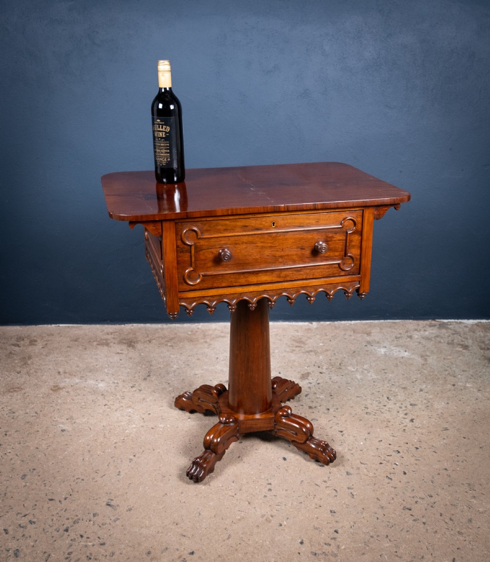 Early Victorian Gothic Revival Rosewood & Mahogany Side Table View IV