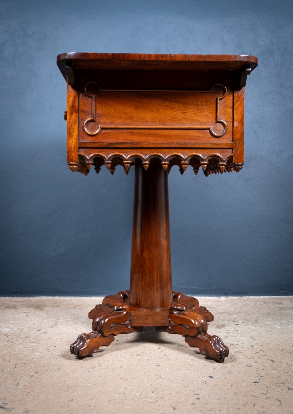 Early Victorian Gothic Revival Rosewood & Mahogany Side Table View V