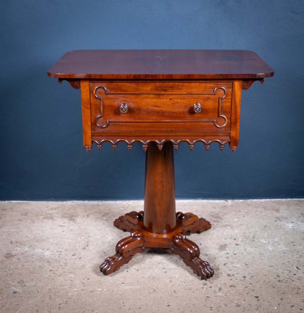 Early Victorian Gothic Revival Rosewood & Mahogany Side Table View VIII