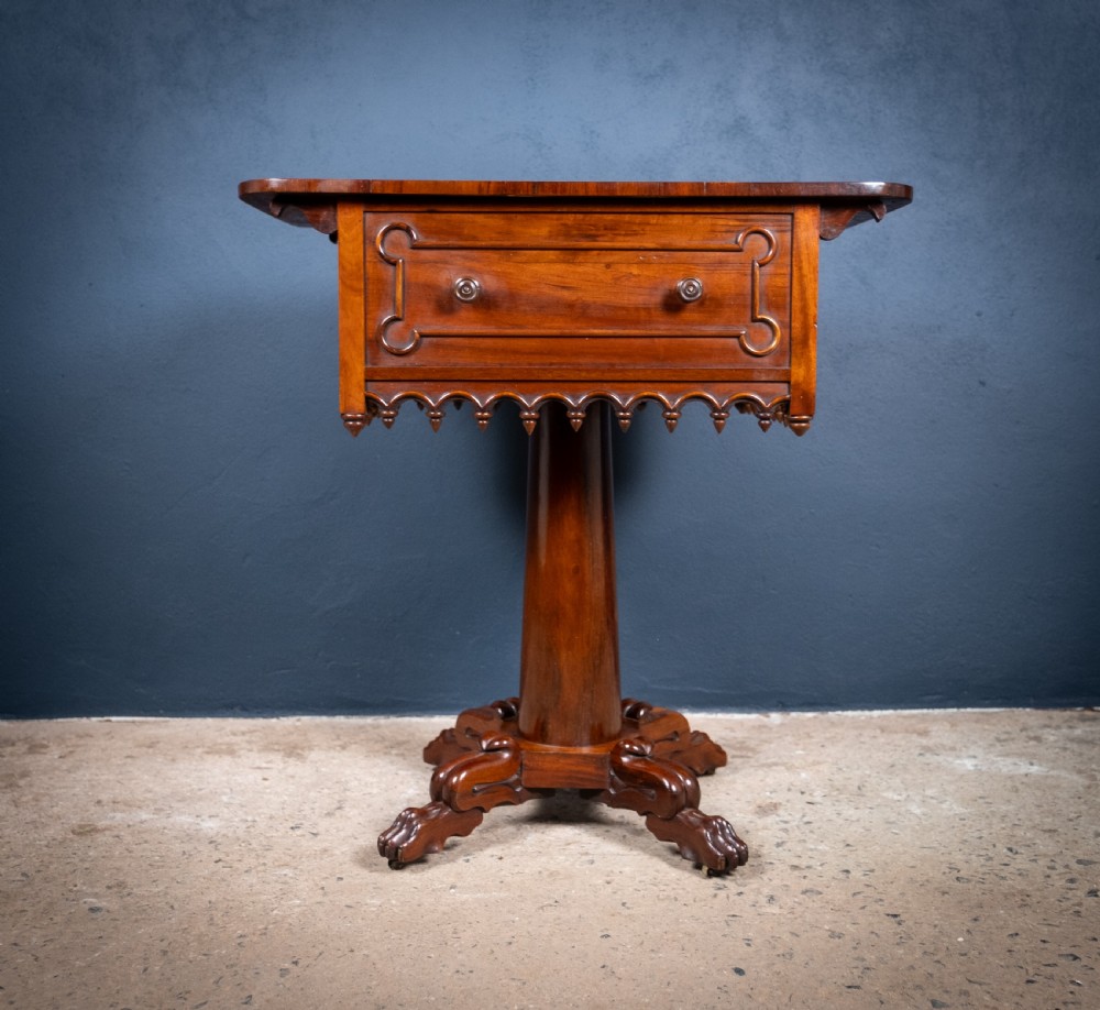 Early Victorian Gothic Revival Rosewood & Mahogany Side Table View XI
