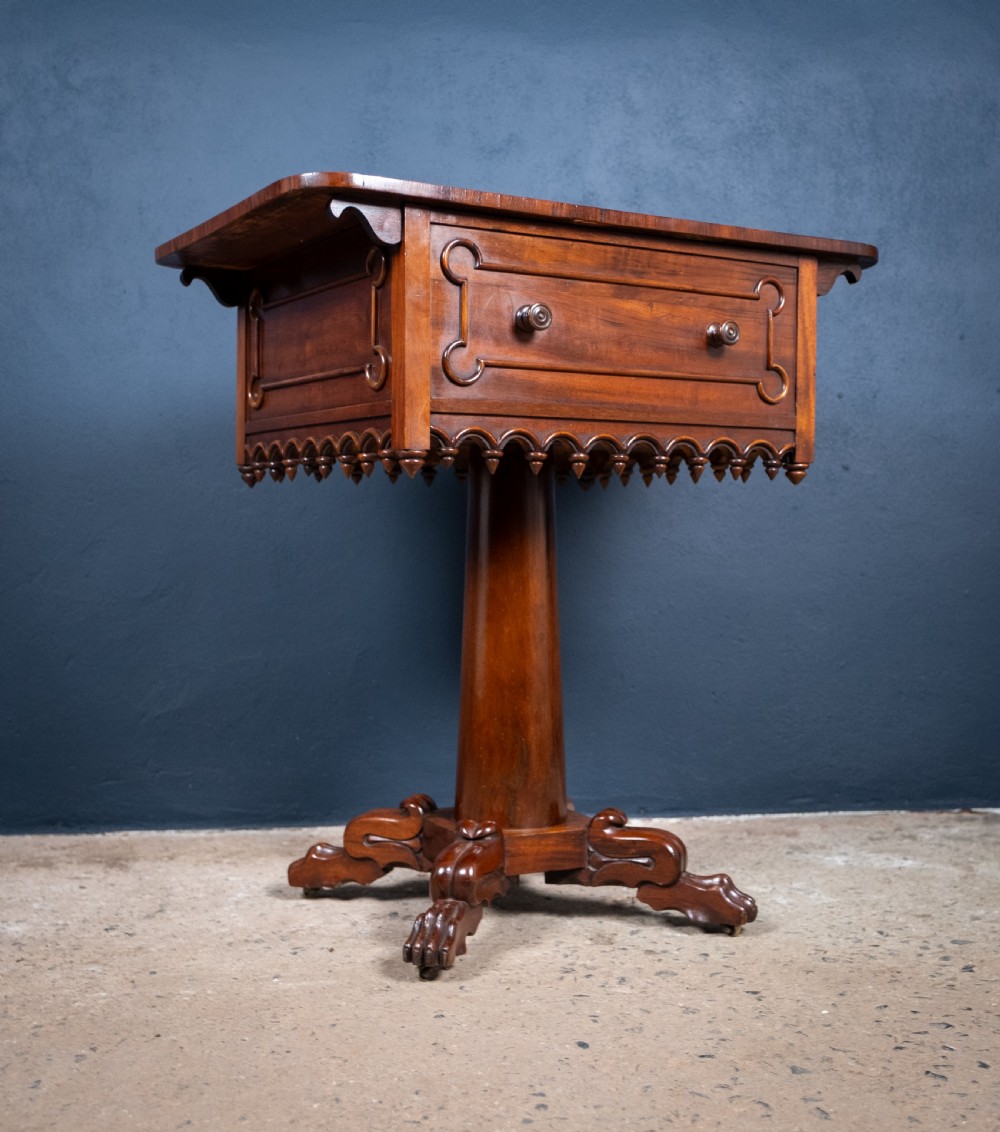 Early Victorian Gothic Revival Rosewood & Mahogany Side Table View XII
