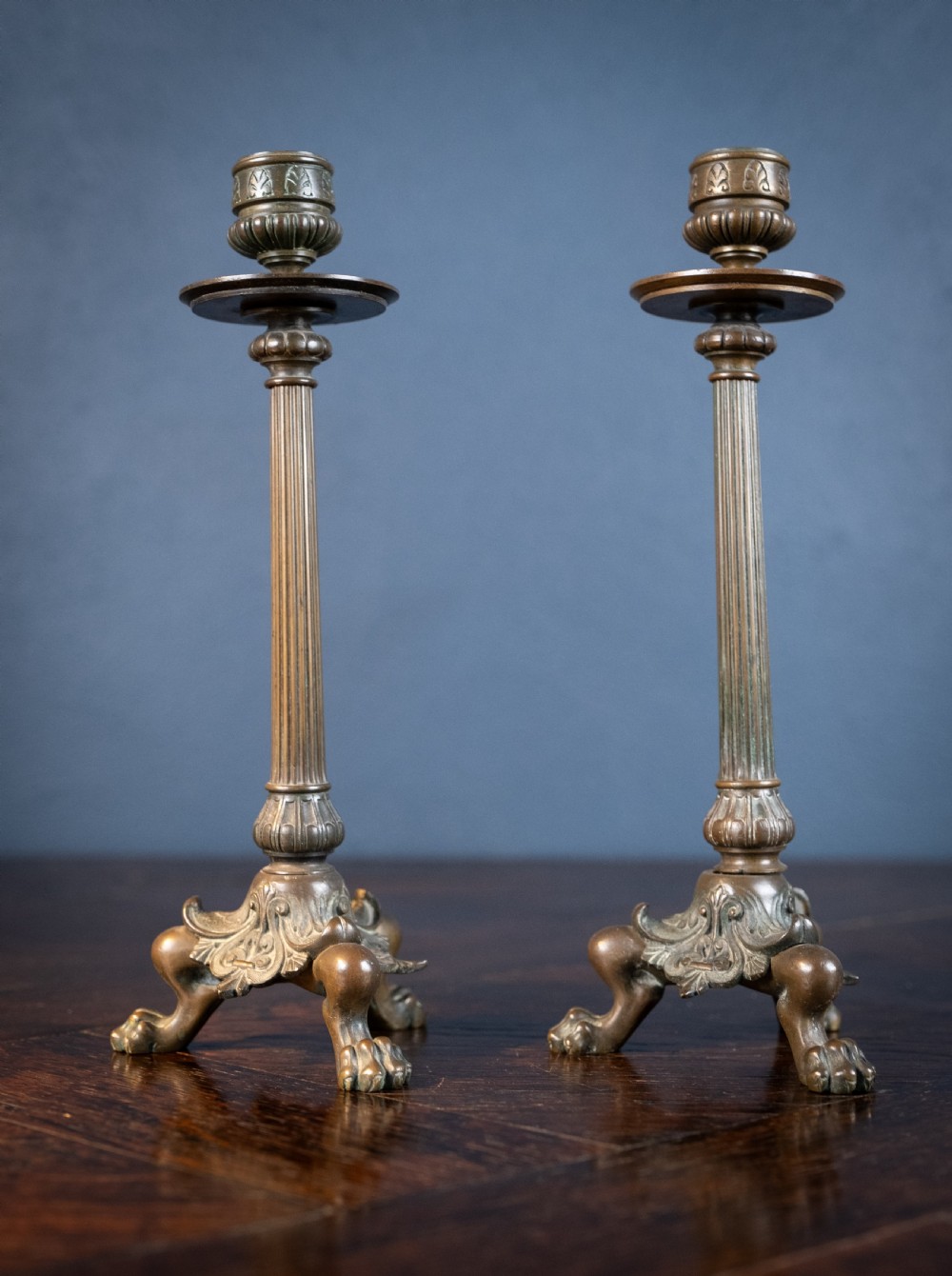 Bronze French Empire Lion Paw Candlesticks View II