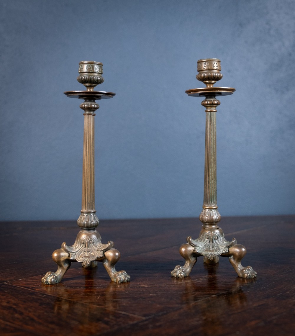 Bronze French Empire Lion Paw Candlesticks View III