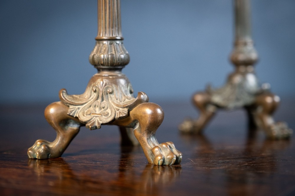 Bronze French Empire Lion Paw Candlesticks View IV