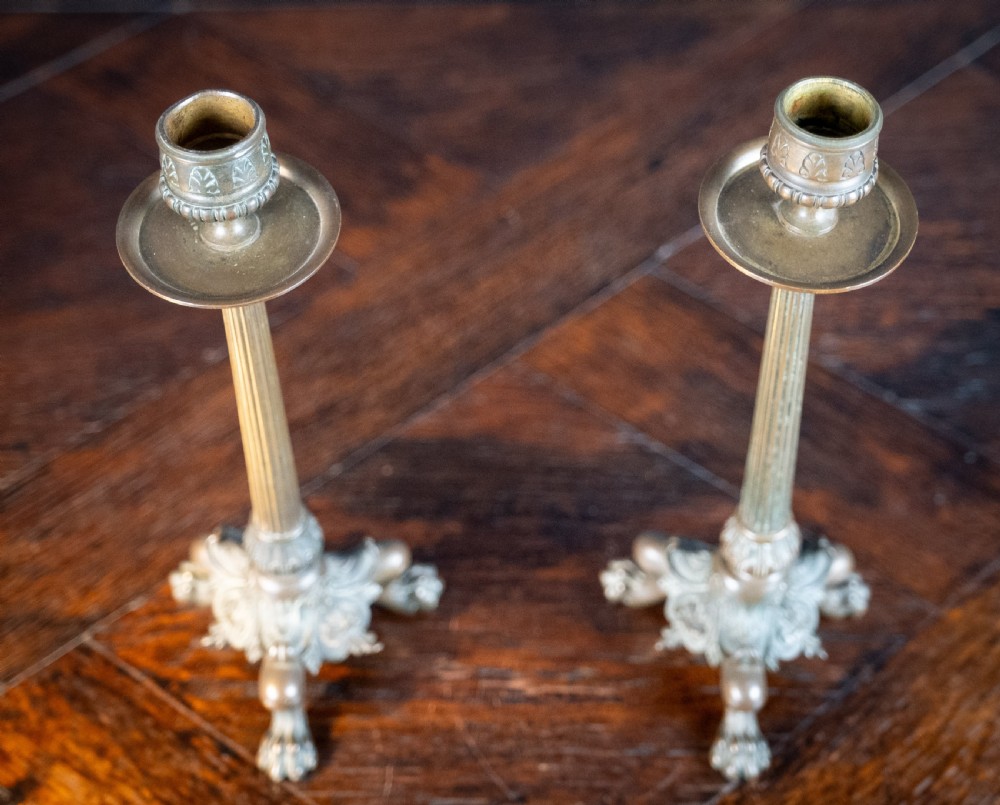 Bronze French Empire Lion Paw Candlesticks View VII