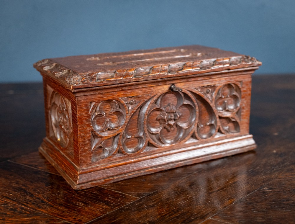 Victorian Gothic Revival Oak Letter / Correspondence Box, c.1880