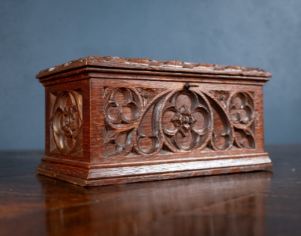 Victorian Gothic Revival Oak Letter / Correspondence Box, c.1880 View II