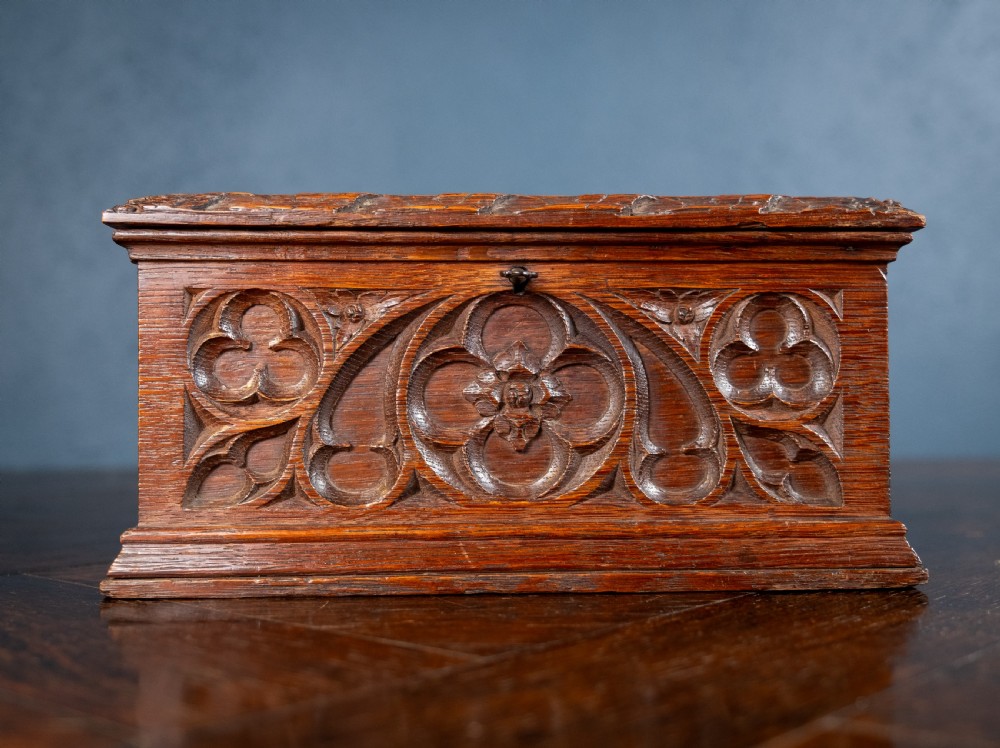 Victorian Gothic Revival Oak Letter / Correspondence Box, c.1880 View III
