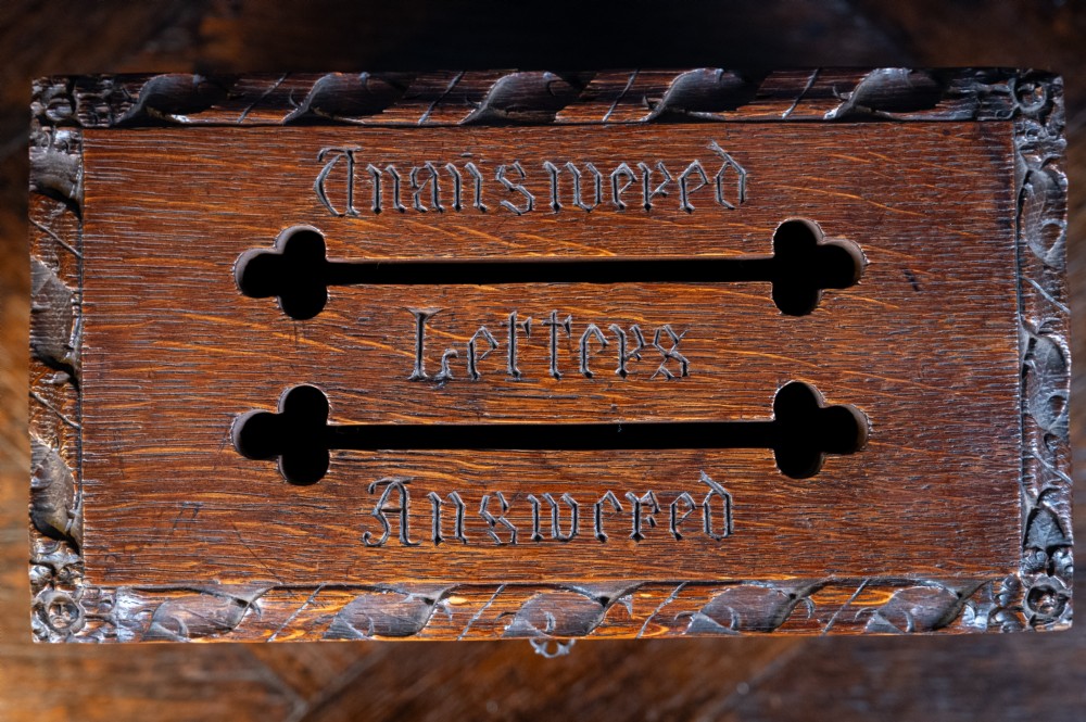 Victorian Gothic Revival Oak Letter / Correspondence Box, c.1880 View V