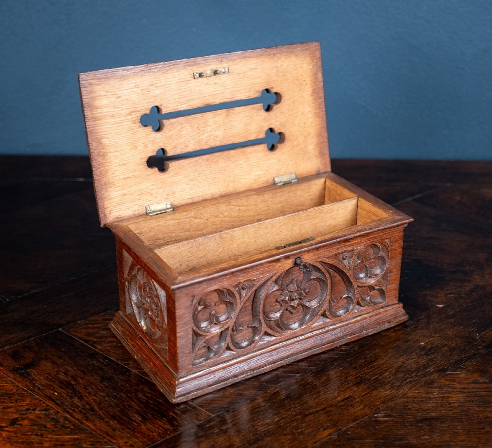 Victorian Gothic Revival Oak Letter / Correspondence Box, c.1880 View VII