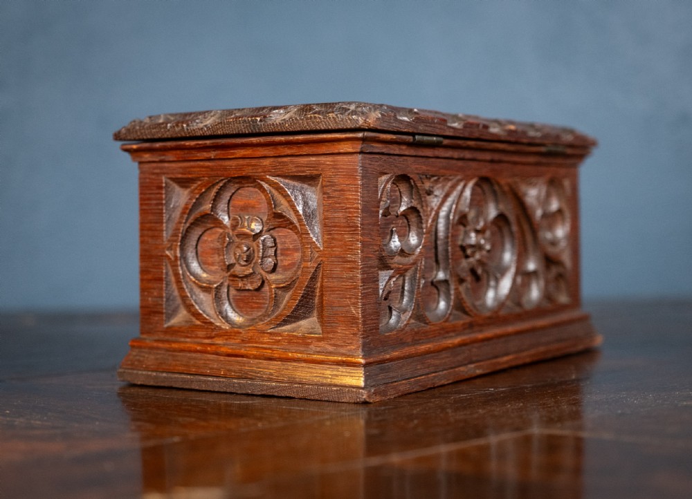Victorian Gothic Revival Oak Letter / Correspondence Box, c.1880 View XIII