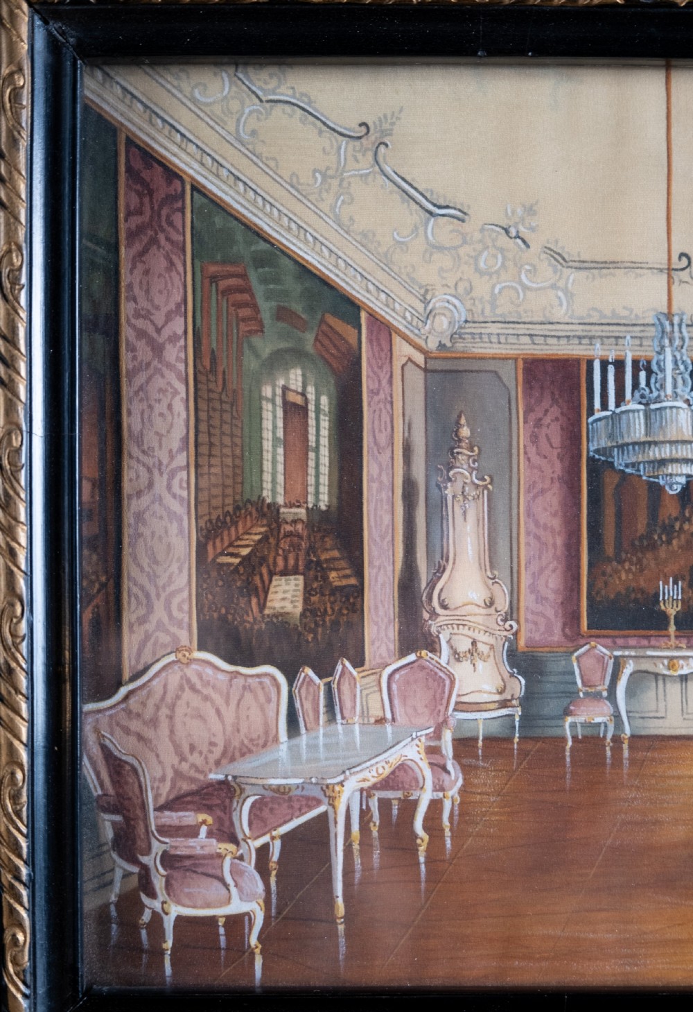 After J. Jaunbersin (fl.1900), 'The birth room of Emperor Franz Joseph at Schönbrunn Palace, Vienna'. Pen & Watercolour.  View V