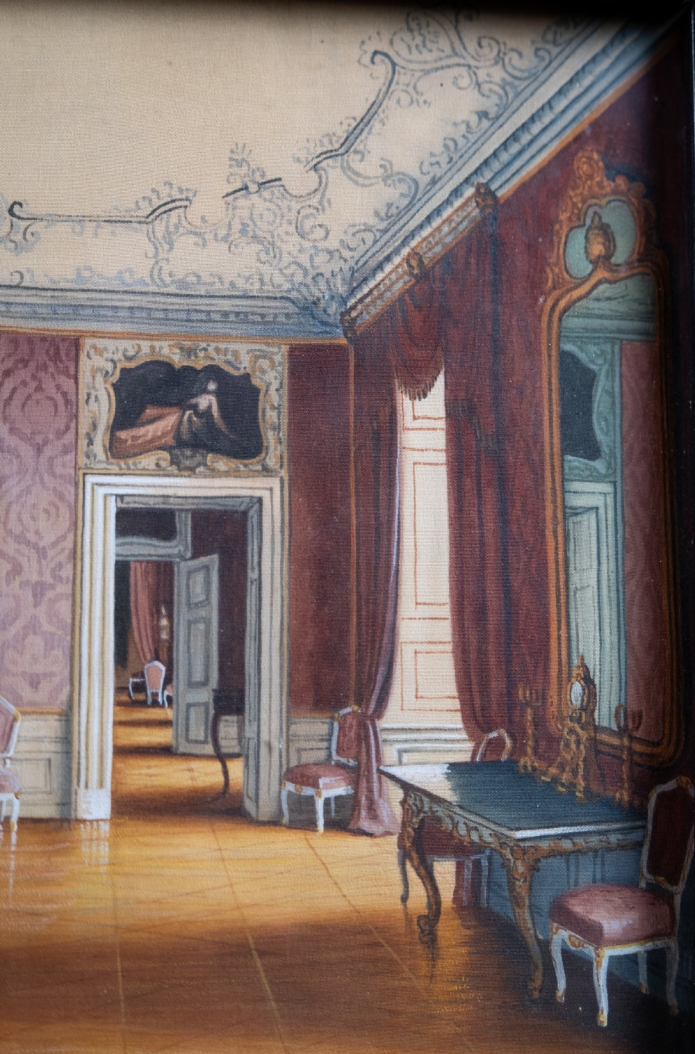 After J. Jaunbersin (fl.1900), 'The birth room of Emperor Franz Joseph at Schönbrunn Palace, Vienna'. Pen & Watercolour.  View VI