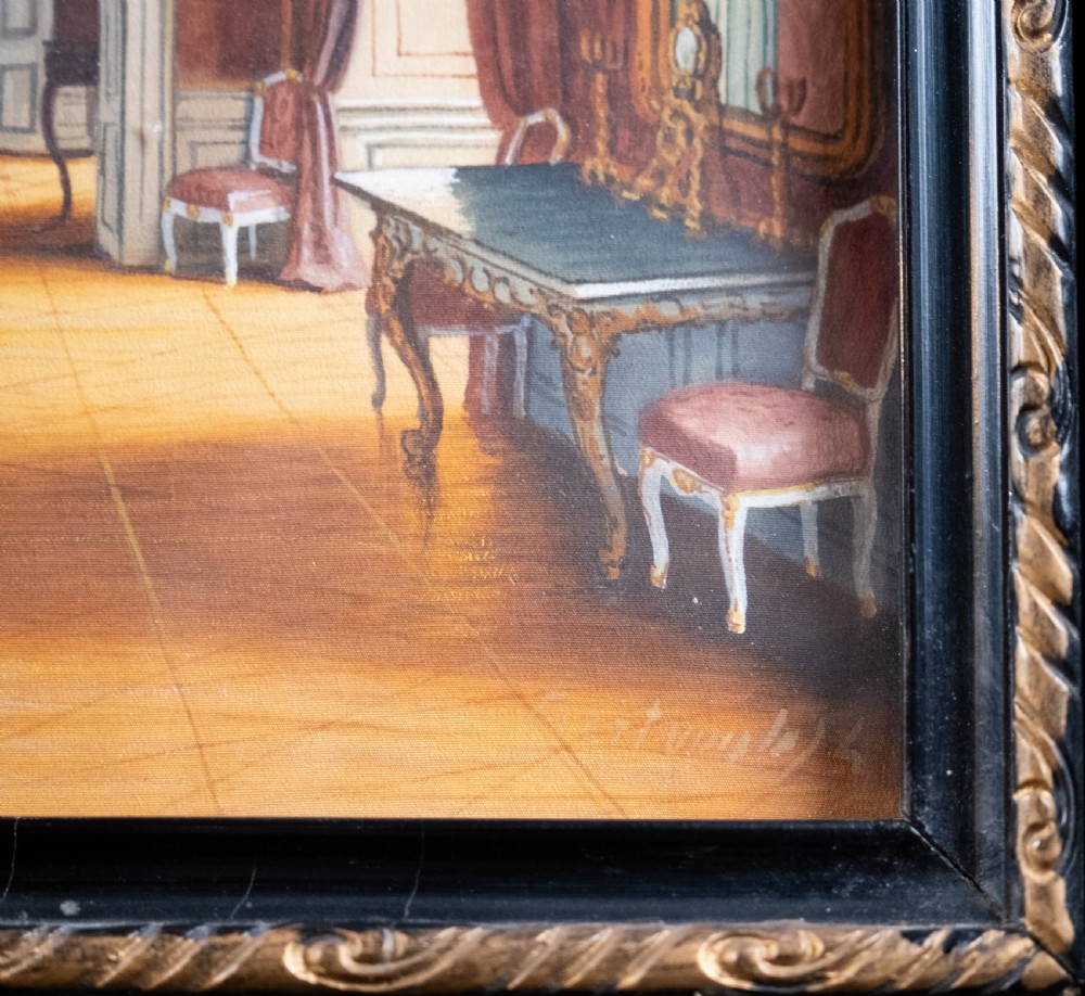 After J. Jaunbersin (fl.1900), 'The birth room of Emperor Franz Joseph at Schönbrunn Palace, Vienna'. Pen & Watercolour.  View VII