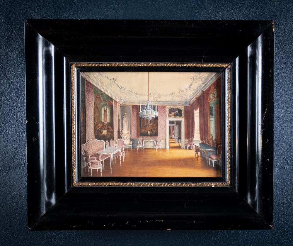 After J. Jaunbersin (fl.1900), 'The birth room of Emperor Franz Joseph at Schönbrunn Palace, Vienna'. Pen & Watercolour.  View VIII