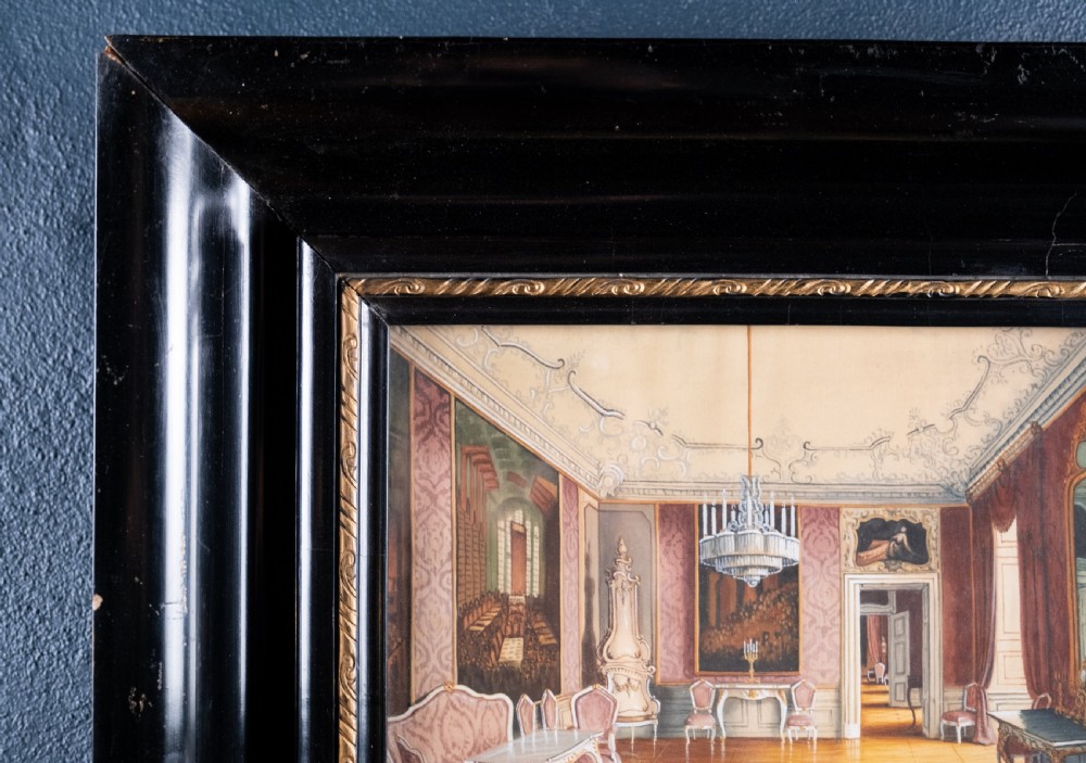 After J. Jaunbersin (fl.1900), 'The birth room of Emperor Franz Joseph at Schönbrunn Palace, Vienna'. Pen & Watercolour.  View X