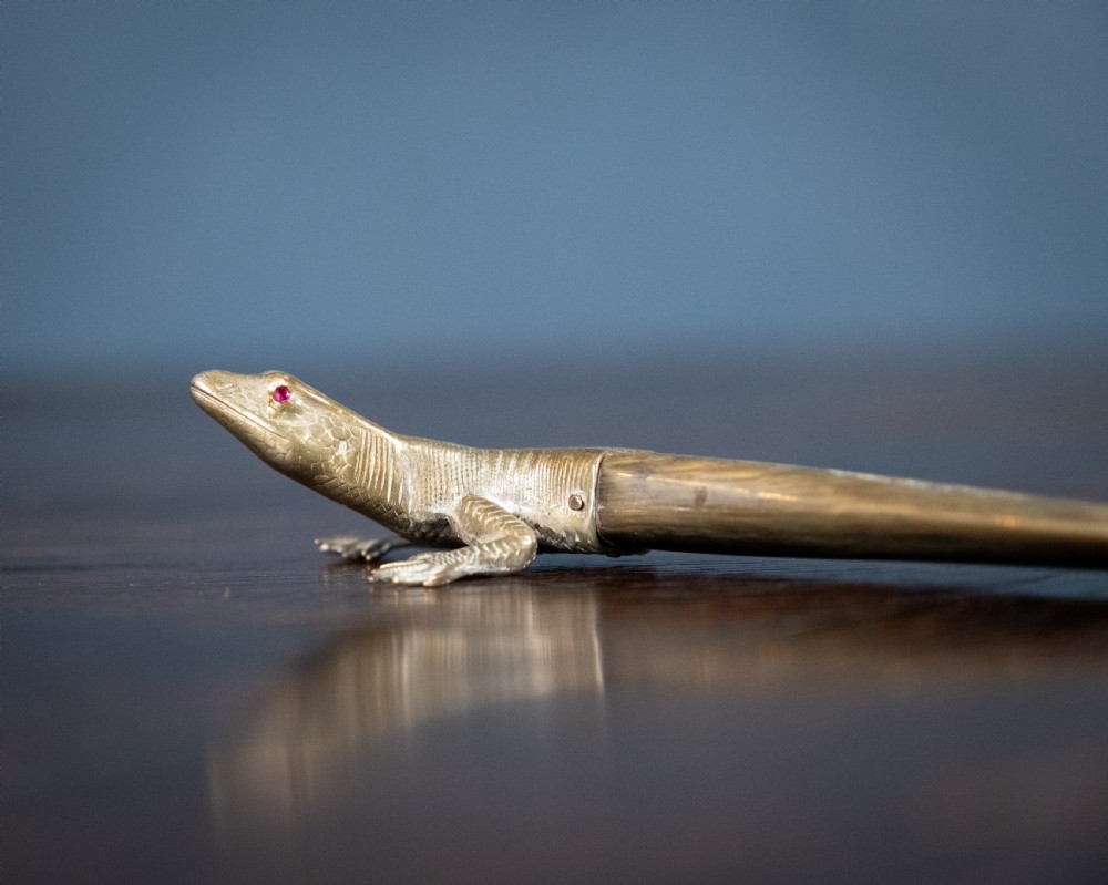 Novelty Brass & Horn Lizard Letter Opener, c.1900 View III