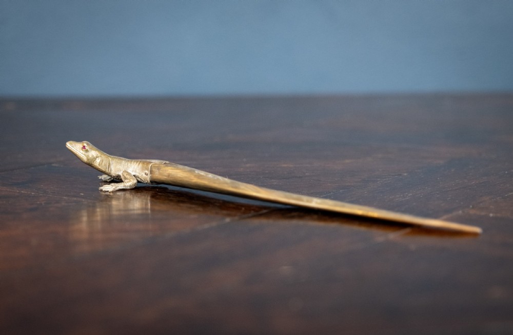 Novelty Brass & Horn Lizard Letter Opener, c.1900 View V