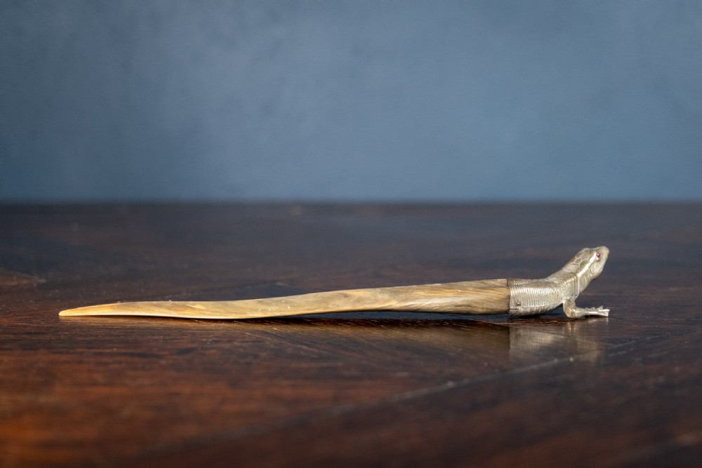 Novelty Brass & Horn Lizard Letter Opener, c.1900 View VI