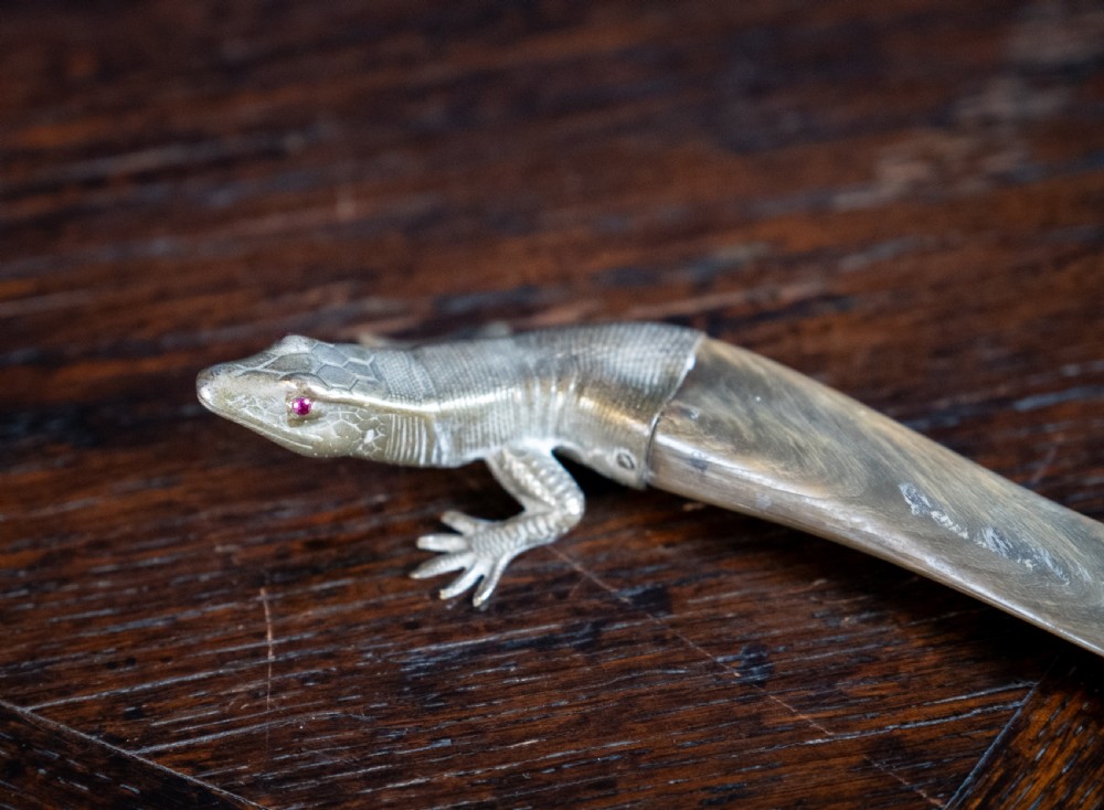 Novelty Brass & Horn Lizard Letter Opener, c.1900 View XI
