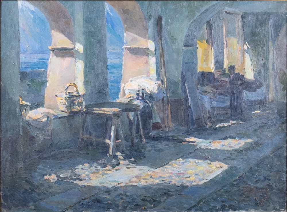 A Sunlit Coastal Colonnade - French School. Oil on Canvas. View III