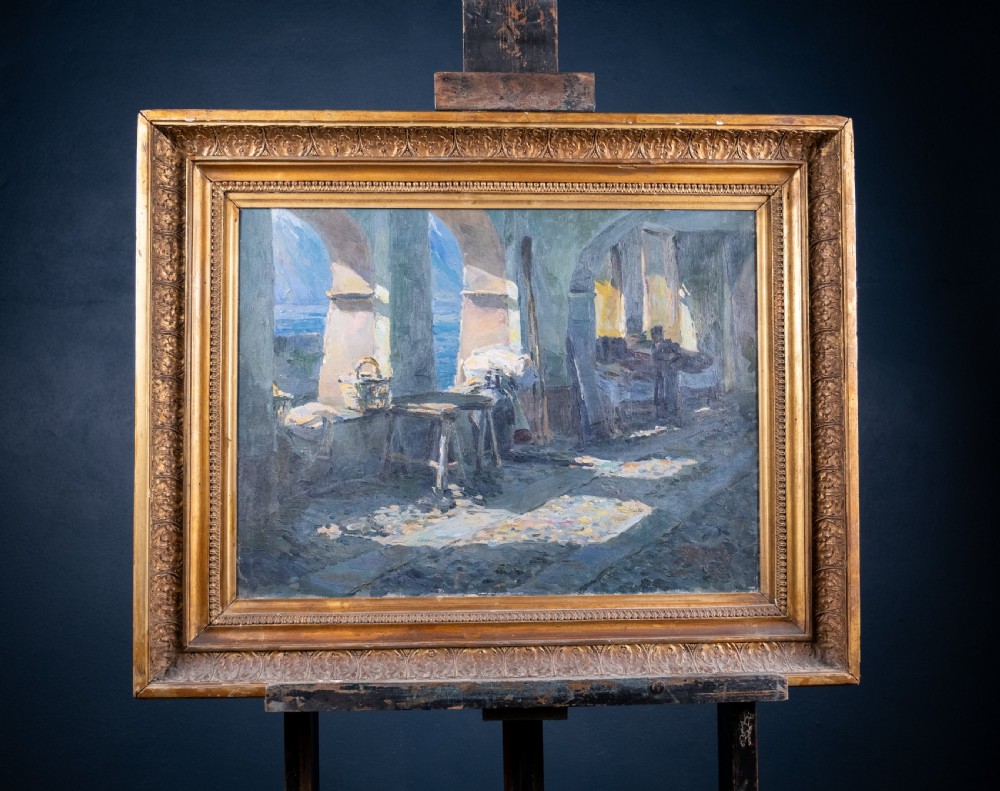 A Sunlit Coastal Colonnade - French School. Oil on Canvas. View VIII