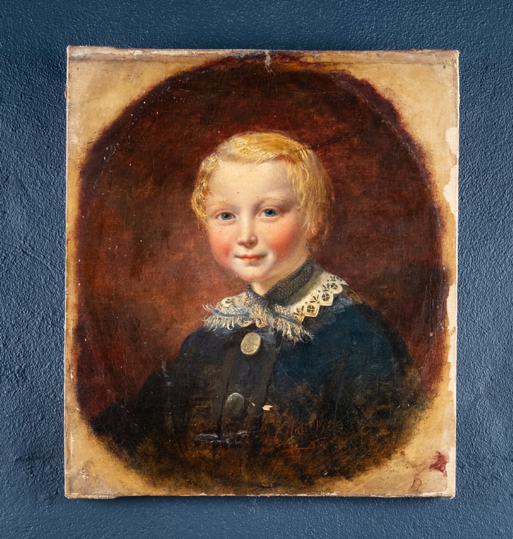 Thomas P Hall (fl.1837-1867) - Portrait Of A Boy In Blue. Oil On Canvas. 