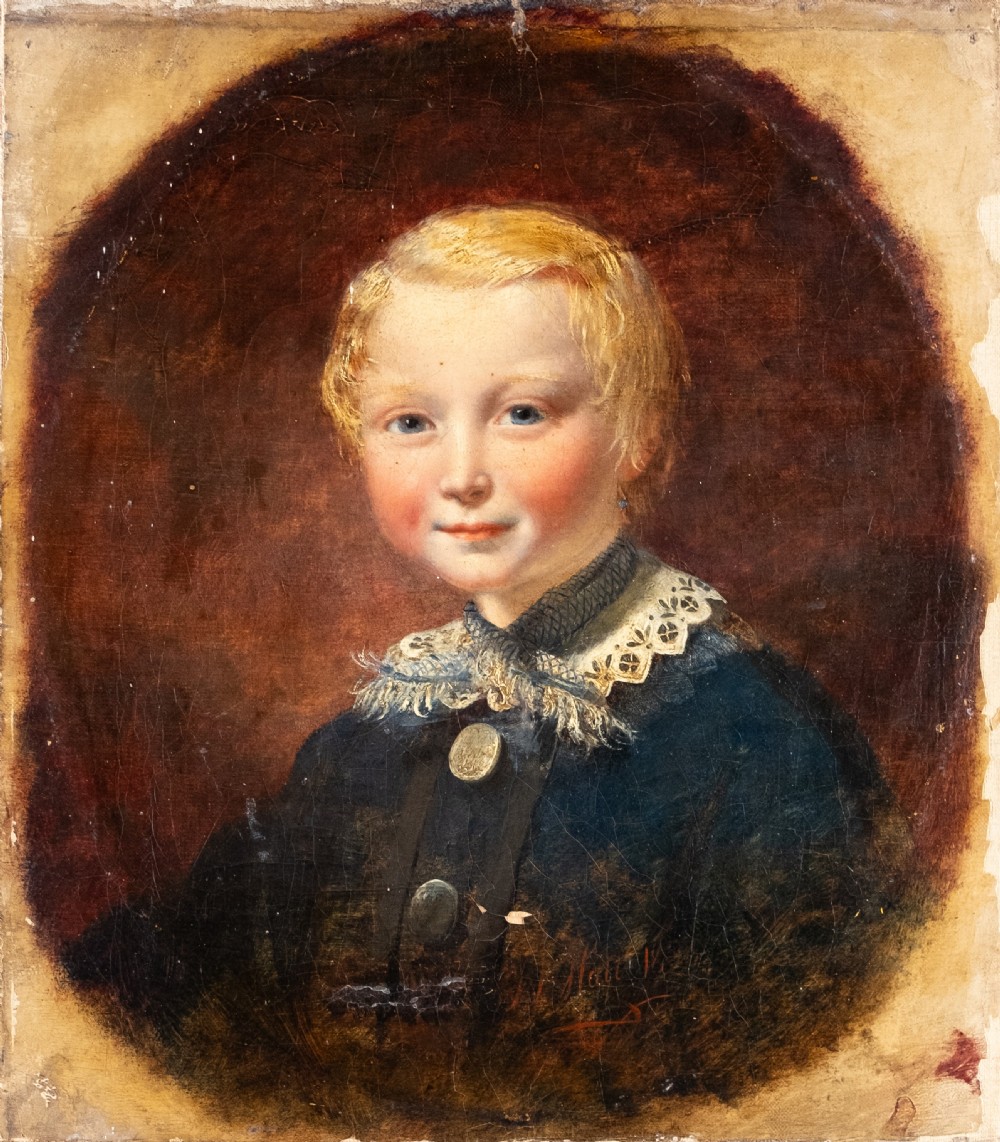 Thomas P Hall (fl.1837-1867) - Portrait Of A Boy In Blue. Oil On Canvas.  View II