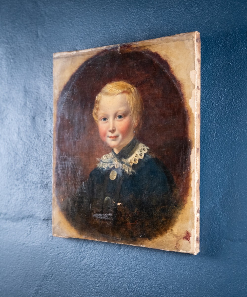 Thomas P Hall (fl.1837-1867) - Portrait Of A Boy In Blue. Oil On Canvas.  View X