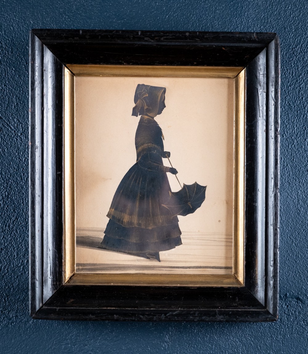 Fine 19th Century Bronzed Silhouette Of A Girl With Parasol. 