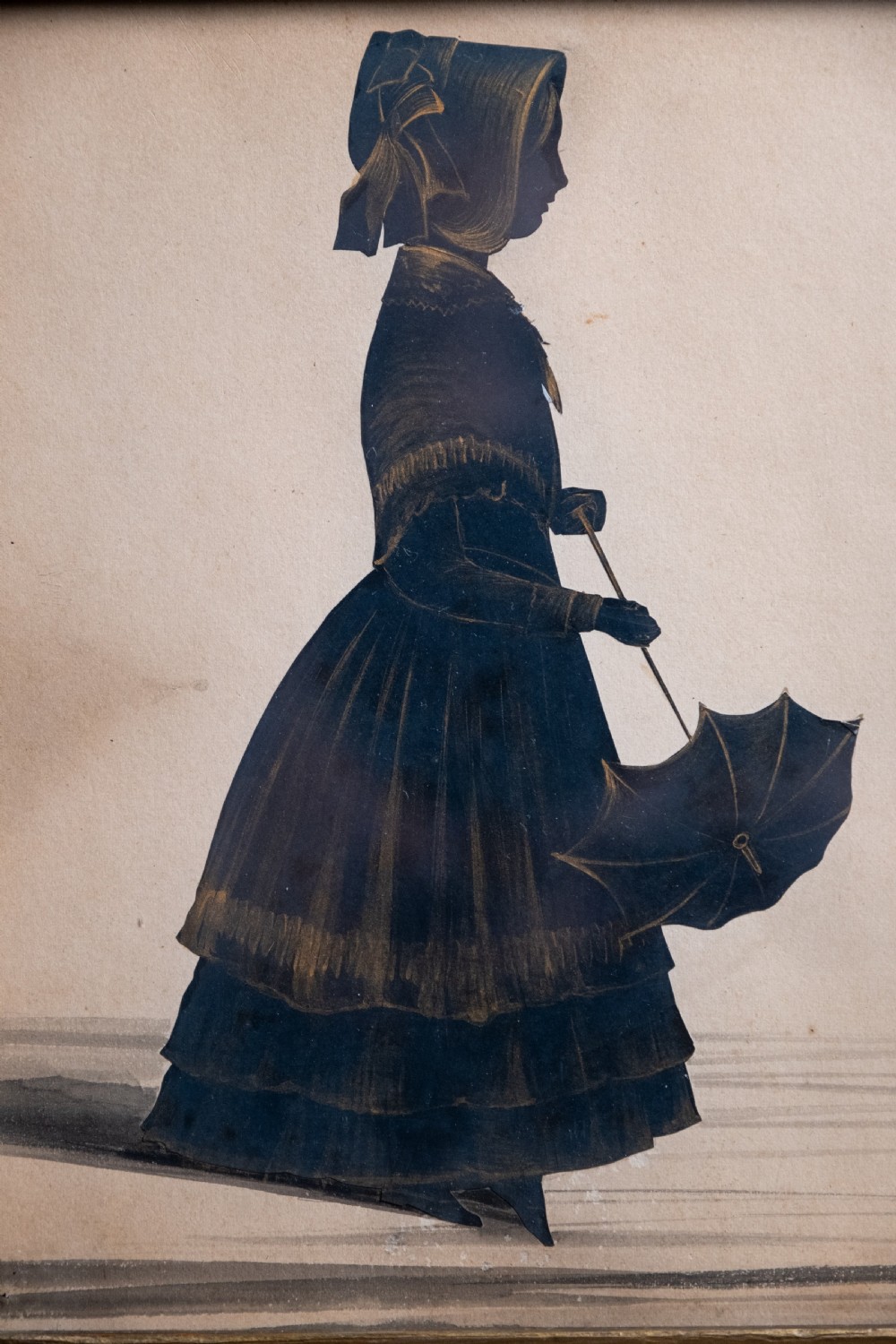 Fine 19th Century Bronzed Silhouette Of A Girl With Parasol.  View II