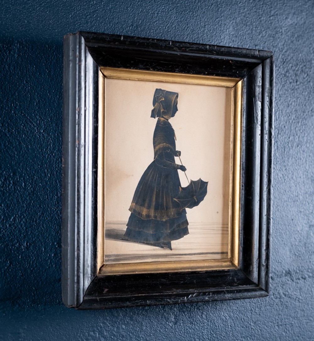 Fine 19th Century Bronzed Silhouette Of A Girl With Parasol.  View IV